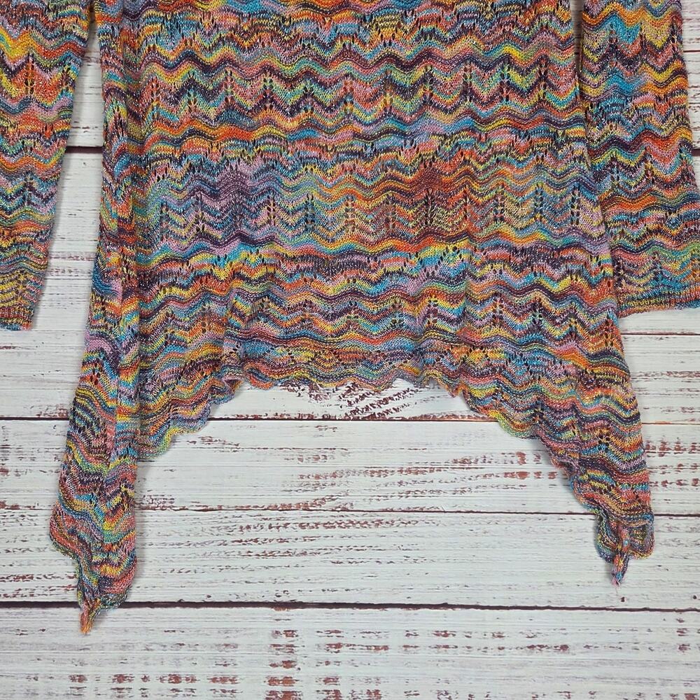 Spacedye Rainbow Sharkbite Hem Top M Lightweight Open Crochet Knit Artsy Vibrant - Picture 5 of 12